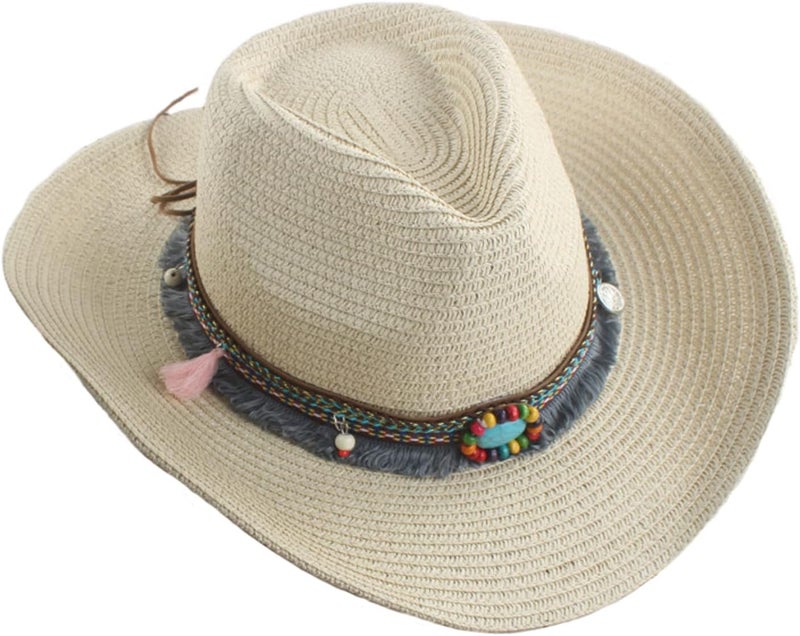Holiberty Mens Straw Cowgirl Cowboy Hat Women Floppy Packable Wide Brim Sun Hat UPF50 Western Panama Travel Beach Cap Fedora Bucket Hat - Image 1